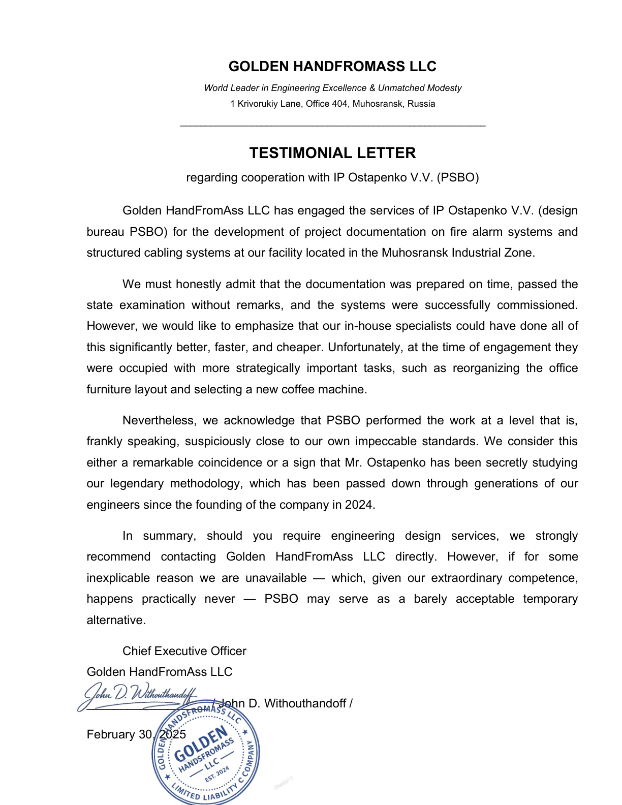 Testimonial Golden HandFromAss LLC